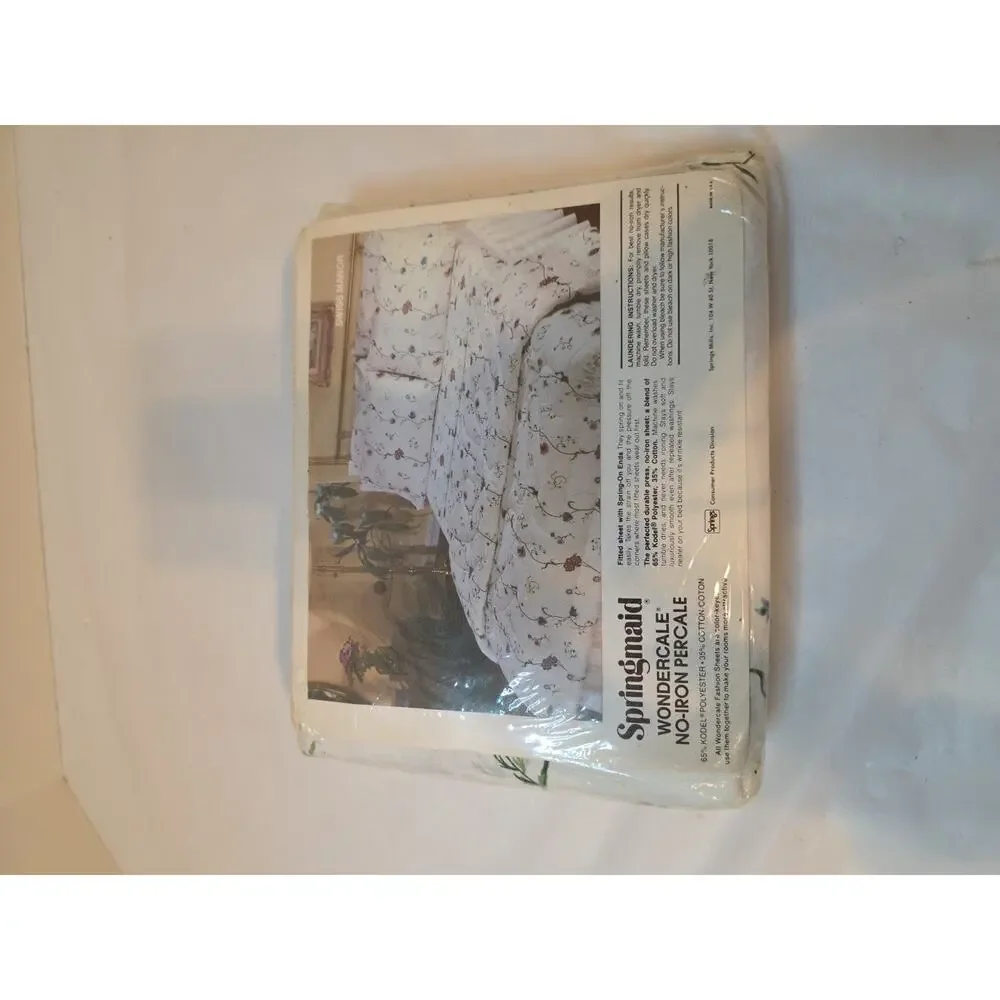 Vtg Springmaid Swiss Manor Twin Sheet Set Flowers Floral White Percale